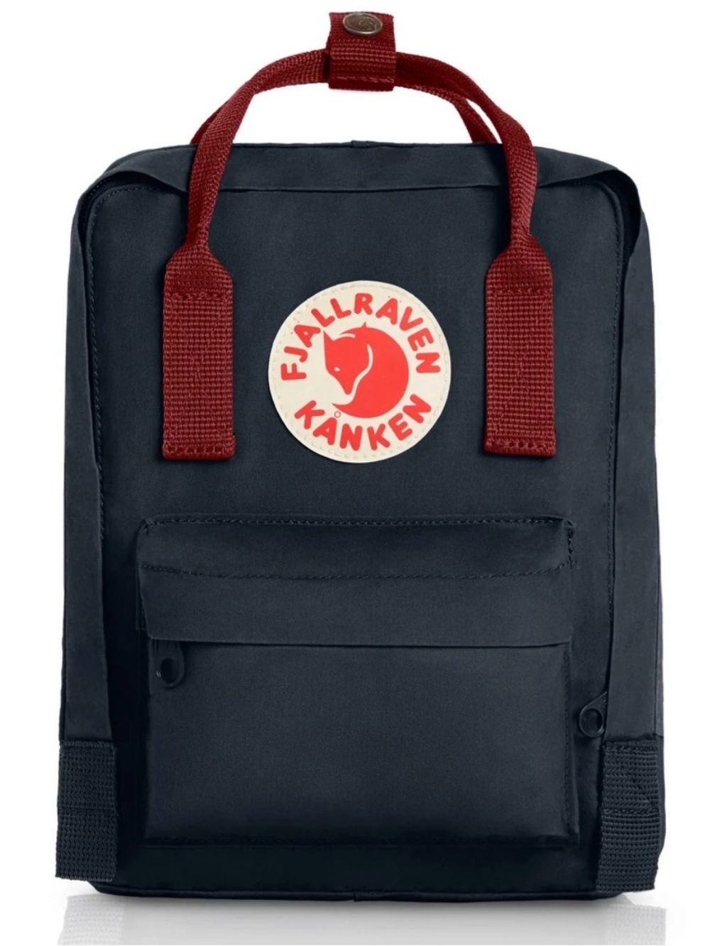 Fjallraven Mini Kanken Backpack in Black and Ox Red